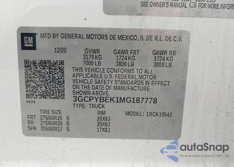 2021 Chevrolet Silverado 1500 4Wd Short Bed Custom from USA, damaged, VIN 3GCPYBEK1MG187778